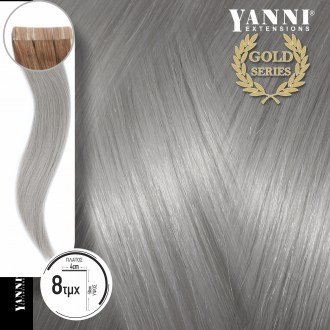 Τρέσα Φυσική Τρίχα Αυτοκόλλητη Σετ 8 Τεμαχίων Gold Series Γκρι - 50cm - 21104-G